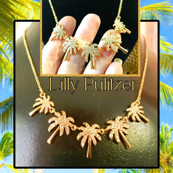 Lilly Pulitzer Jewelry - Lilly Pulitzer NWT Sparkling PALM TREE NECKLACE ⭐️GOLD tone LINK CHAIN crystal s